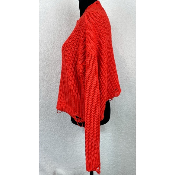 ZARA • Orange Distressed Knit Cropped Sweater - Picture 9 of 16